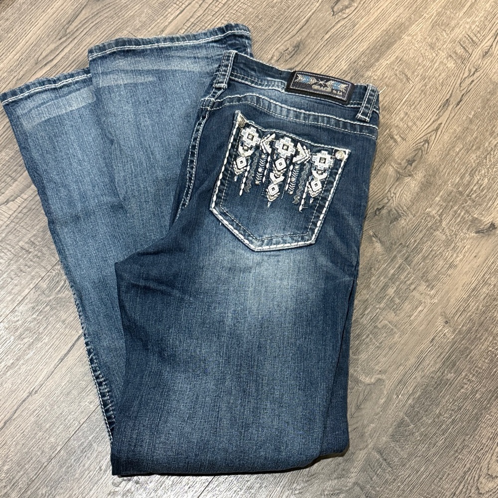 Grace in LA Blue Boot Cut Jeans with White Embellishments